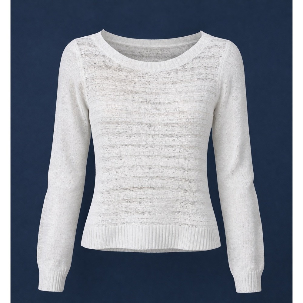 Eileen Fisher Womens White Linen Cotton Blend Textured Knit Sweater Size S